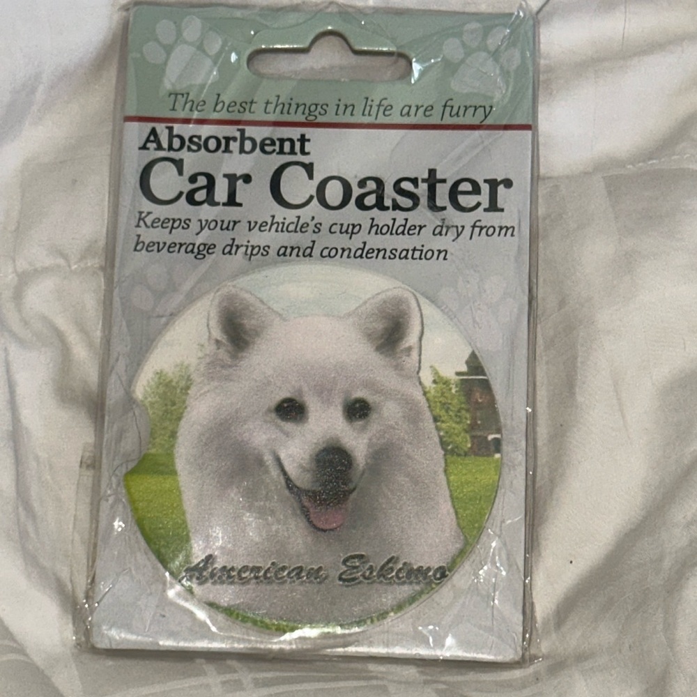 American Eskimo Dog car coaster NEW E & S Pets Brand